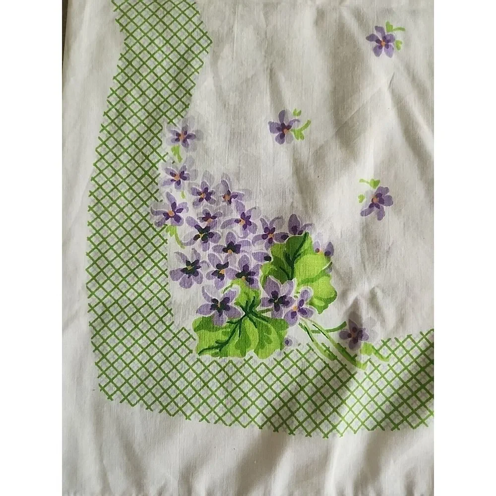 Vintage Fieldcrest Cotton Blend Standard Pillowcase Purple Violets Green Lattice